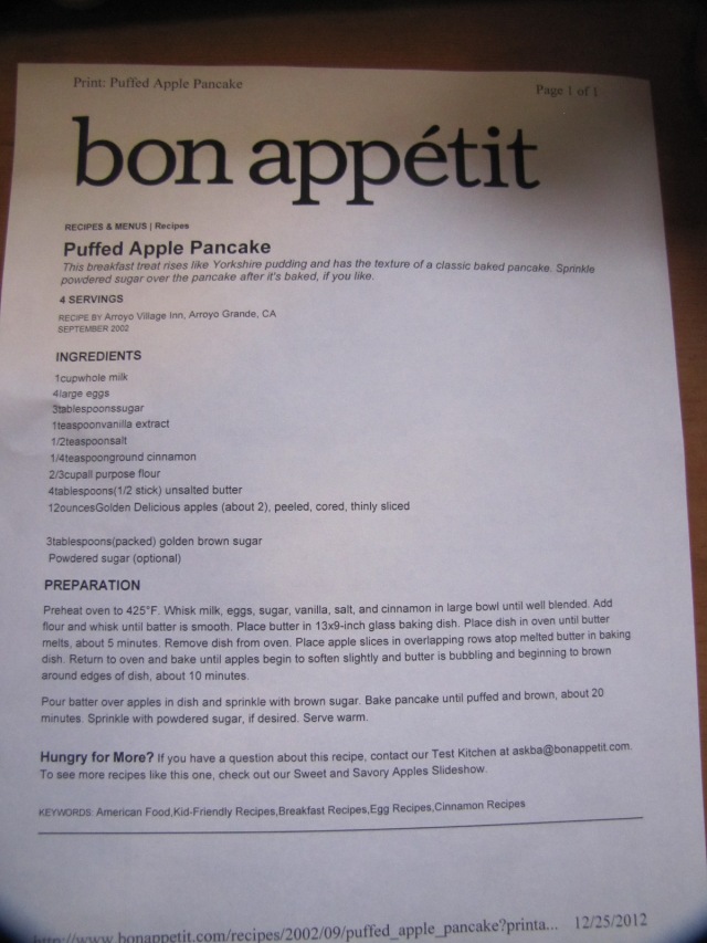 Recipe for Puffed Apple Pancakes